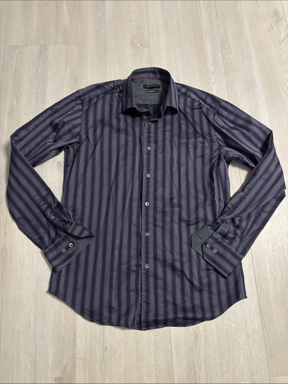 🔥BUNDLESALE M Bugatchi Shaped Fit Vertical Stripe Cotton Dress Casual Shirt